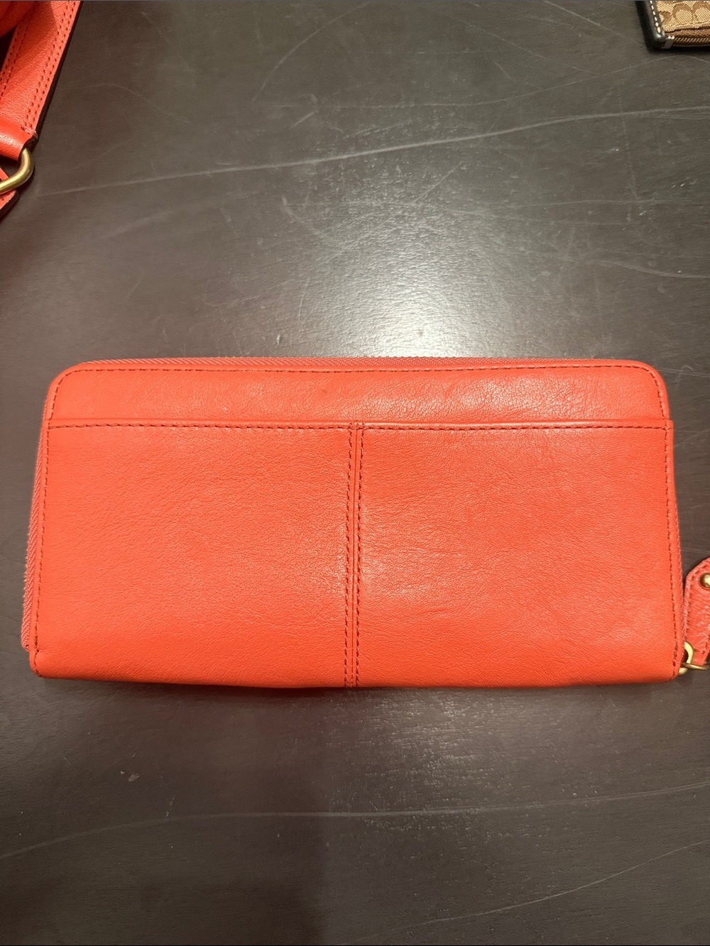 Coach Orange Leather Zip-Around Wallet with Gold Logo - Picture 2 of 5
